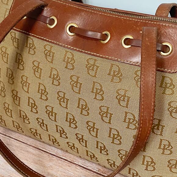 Vintage Dooney & Bourke Monogram Canvas Tote Bag with Leather Accents - Picture 3 of 12